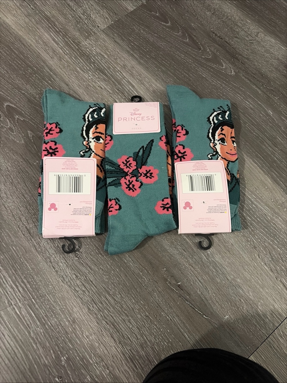 Disney Princess Teal Socks with Pink Floral & Character Design - Disney